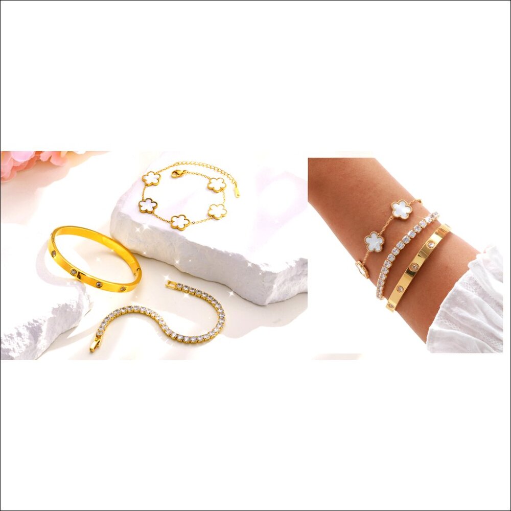 Stackable Gold Plated Bracelet Set, 3pcs Stainles… - image 6